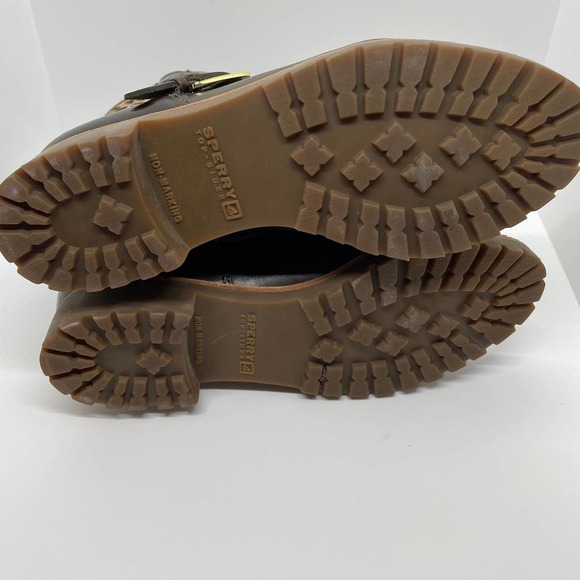 Sperry Britt Brown Leather and Calf Hair Leopard Print Buckle Clasp Boots size 5 - Picture 9 of 10